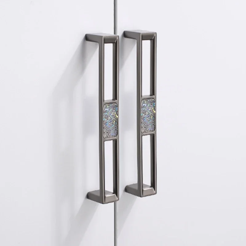 Modern Cabinet Handle Zinc Alloy Diamond Grey Furniture Handle Wardrobe Dresser Drawer Knobs Kitchen Cupboard S/96/128mm