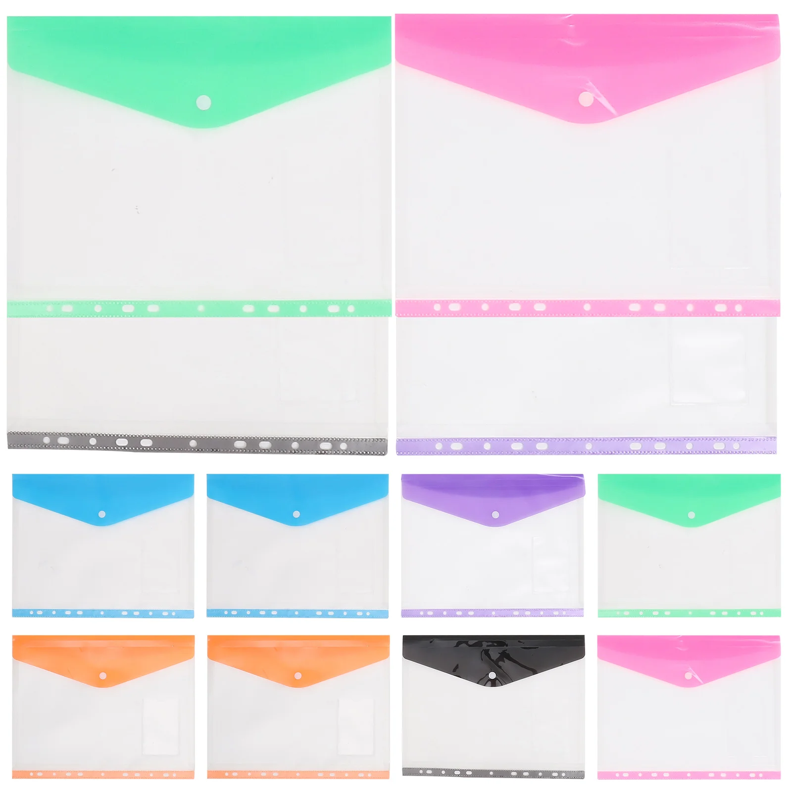 

12 Pcs Transparent File Bags Binder Pockets Documents Clips Button Pouches Holders Snap Folders Organizers Office