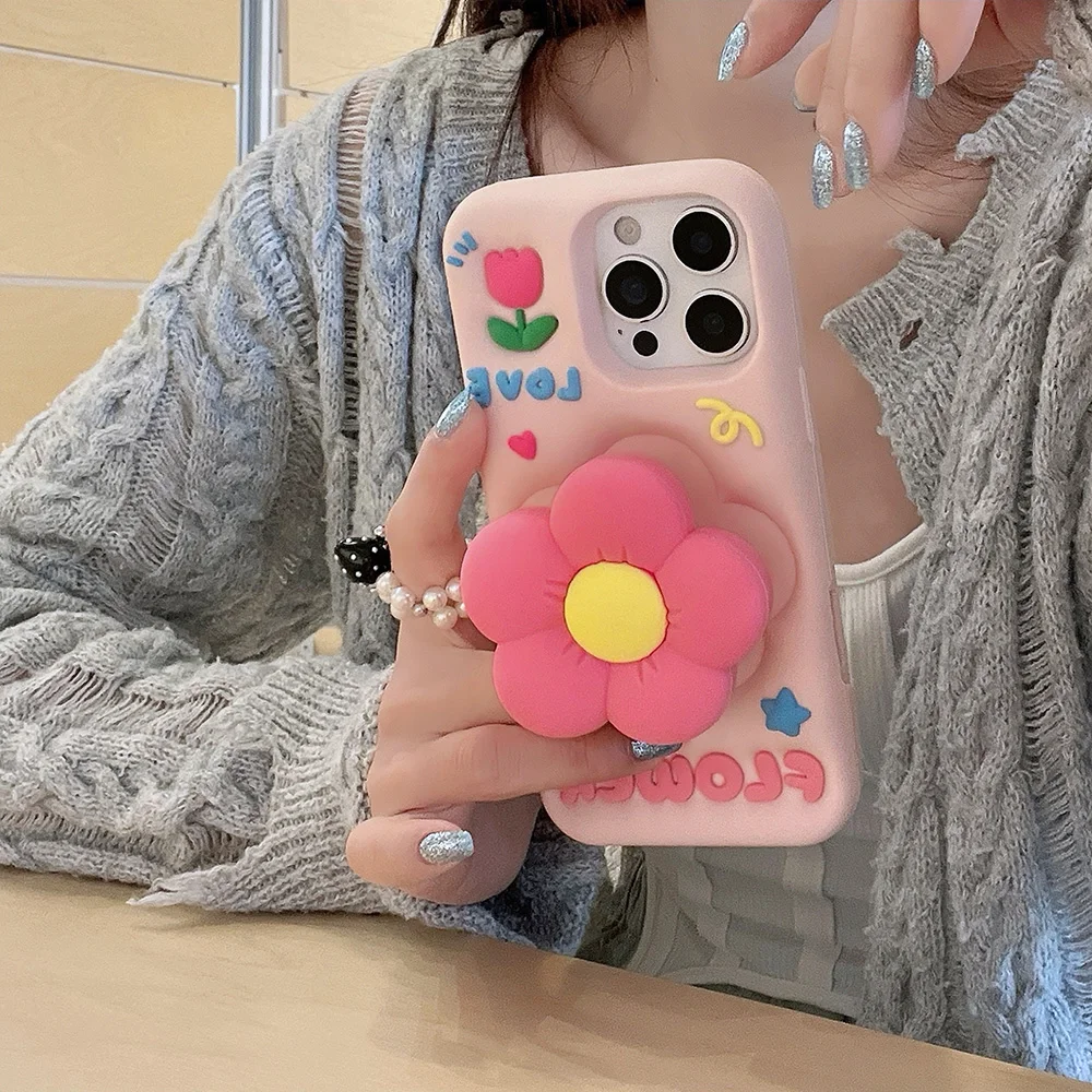 Elegant 3D Floral Soft Silicone Case with Stand Holder Cover