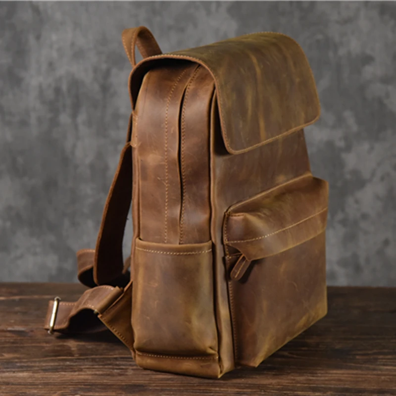 Vintage Genuine Leather Backpack Men Bagpack Bag mochila Crazy Horse Leather Male Hiking Rucksack Daypack Laptop Case