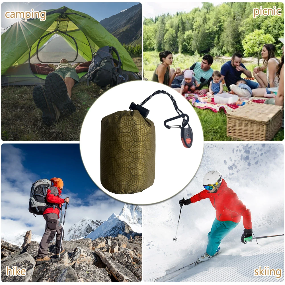  1Pcs Heat Reflective Outer Bag For Emergency Thermal Sleeping Bag W/ Whistle & Quick Hook for Hiking Camping Outdoor Equipment