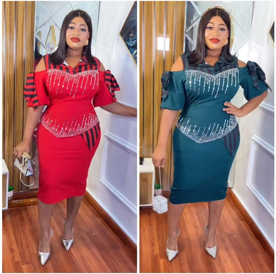 2023 African Women Plus Size Evening Dresses Wedding Party Bodycon Mermaid Dress African Clothing Dashiki Outfits Robes L-3XL