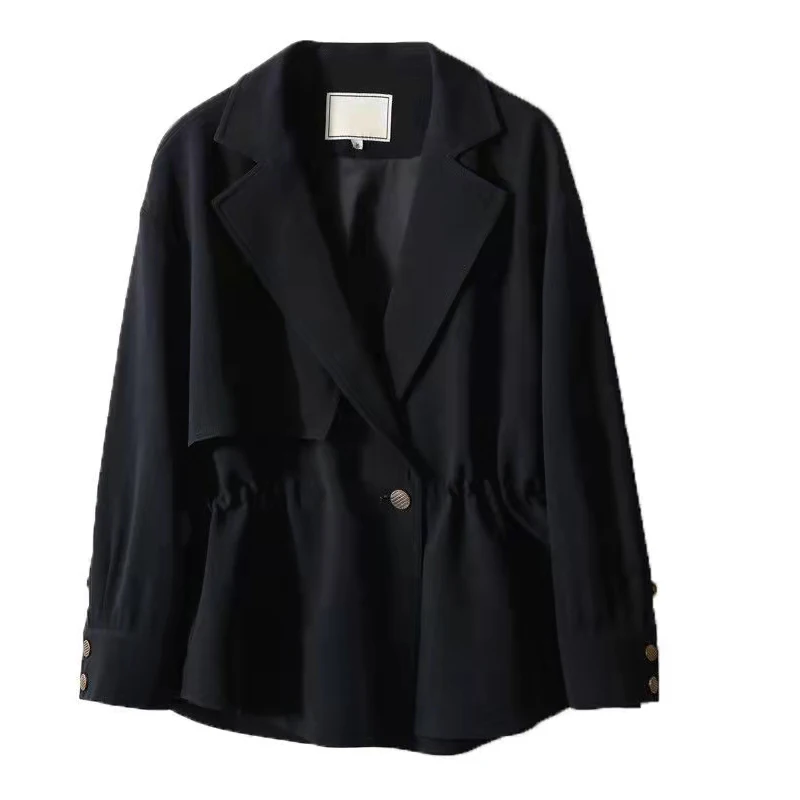 

2022 Spring One Button Lace Up Cinched Waist Trench Coat Short Womens Clothing New High End French Top Free Shipping