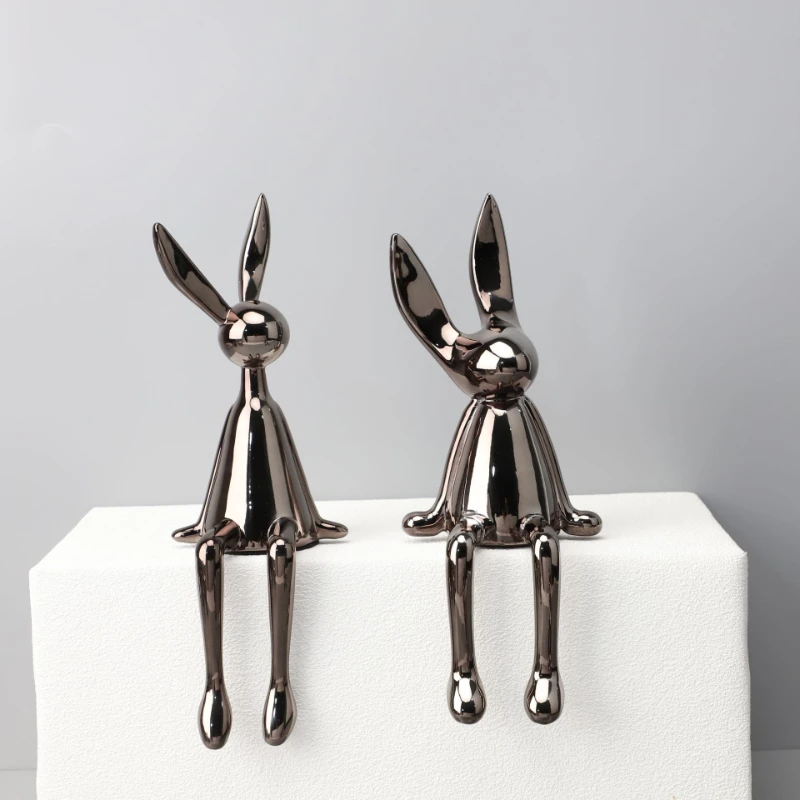 

Rabbit Year Resin Ornament Modern Minimalist Electroplated Sitting Rabbits Decoration Aesthetic Room Decor TV Cabinet Decors