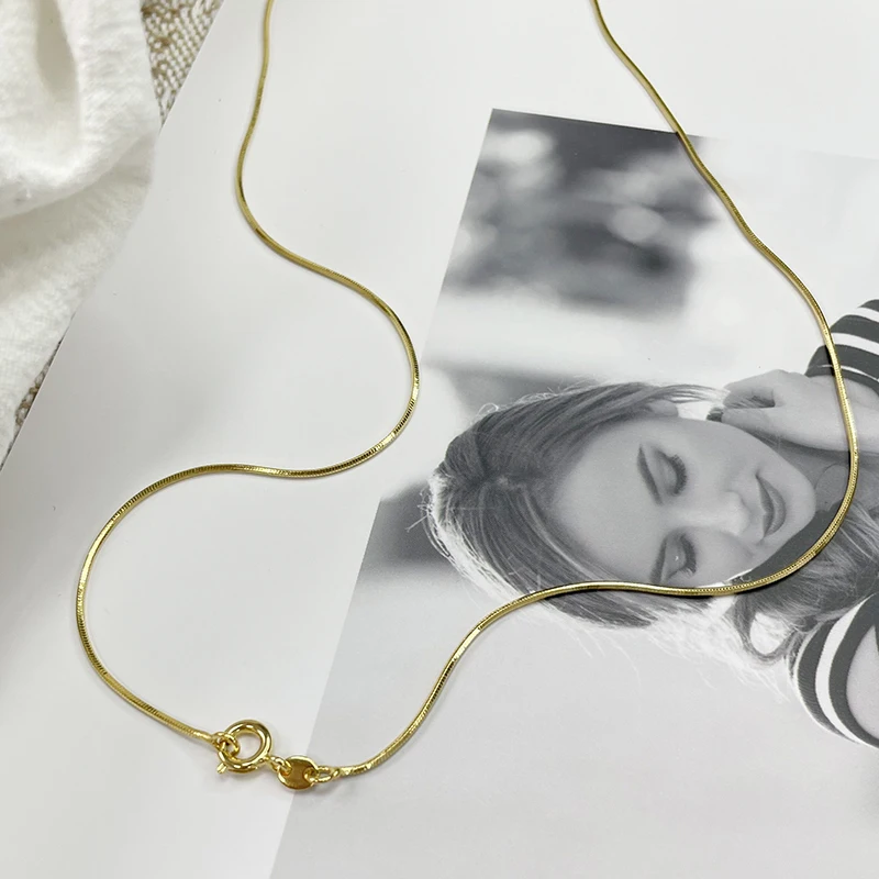 35cm 50cm 1mm Brass w Gold Color Octangle Snake Chain Necklace for