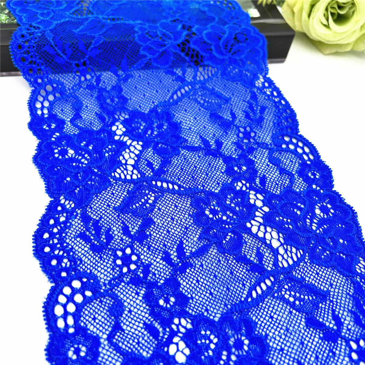 3y/lot Width 16.50cm Navy Blue Elastic Stretch Lace Trim 5