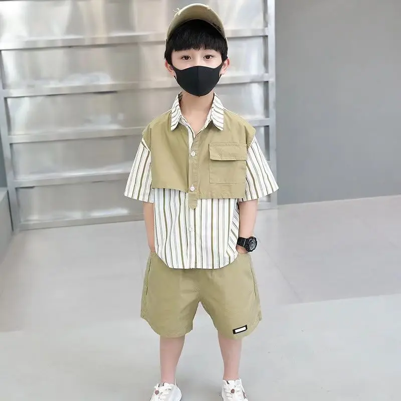 

Baby Boys Clothing Fashion Korea shirt+pant Sets Summer Kids Cotton Short Sleeve Denim Shorts Suits Children Clothes 2-12y