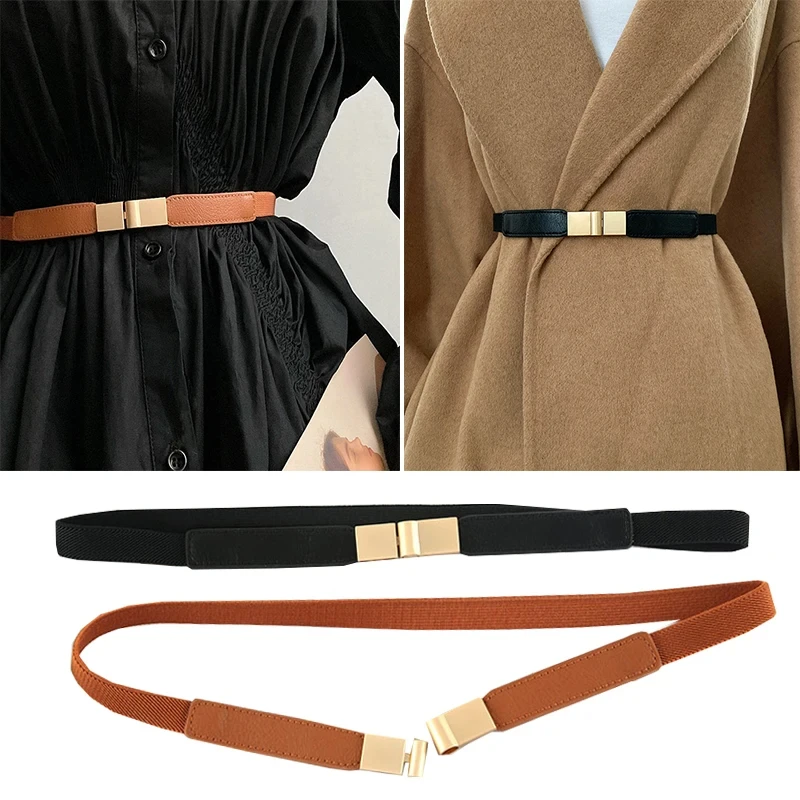 

Leather Waistband for Women Dress Shirt Girdle Decoration Accessories Waist Seal Elastic Gold Buckle Fashion All-match Thin Belt