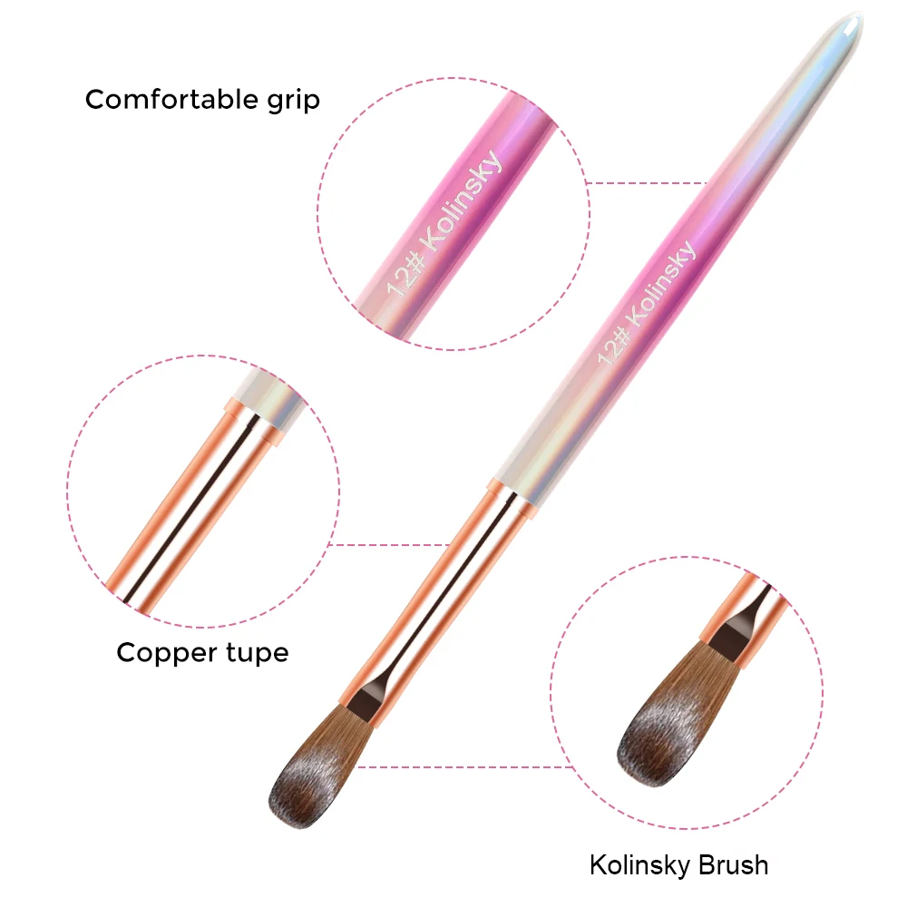 ANGNYA Kolinsky Acrylic Nail Brush 3D Pure Handmade Nail Art Brushes For Acrylic Application  For Diy Home Salon Size 8#10#12# 3