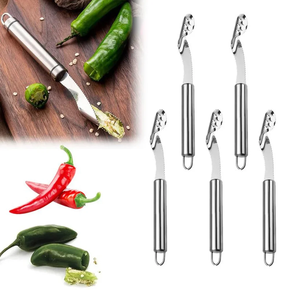 

1/5pcs Stainless Steel Pepper Corer Kitchen Tool Enhances Your Cooking Experience Kitchen Tools And Accessories