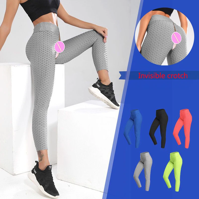 

Woman Open Crotch Sexy Leggings Hidden Zipper Gym Push Up Breathable Booty Lifting Hot Pants Outdoor Sex Clubwear Rise Lingerie