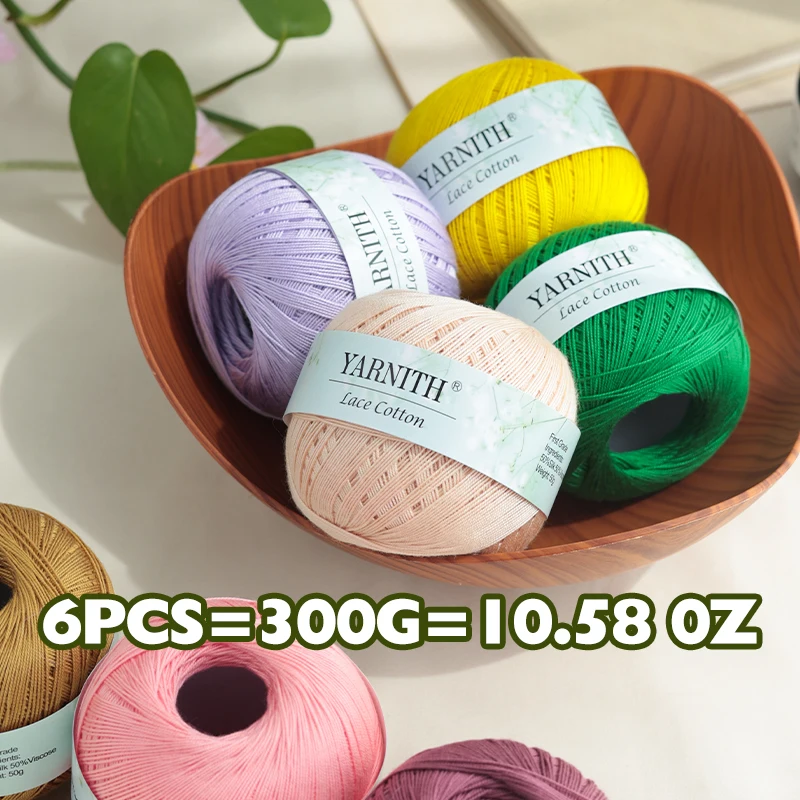 6개, 약 300그램 = 10.58온스 = 0.66파운드. YARNITH 브랜드, 고품질 순면 레이스 원사