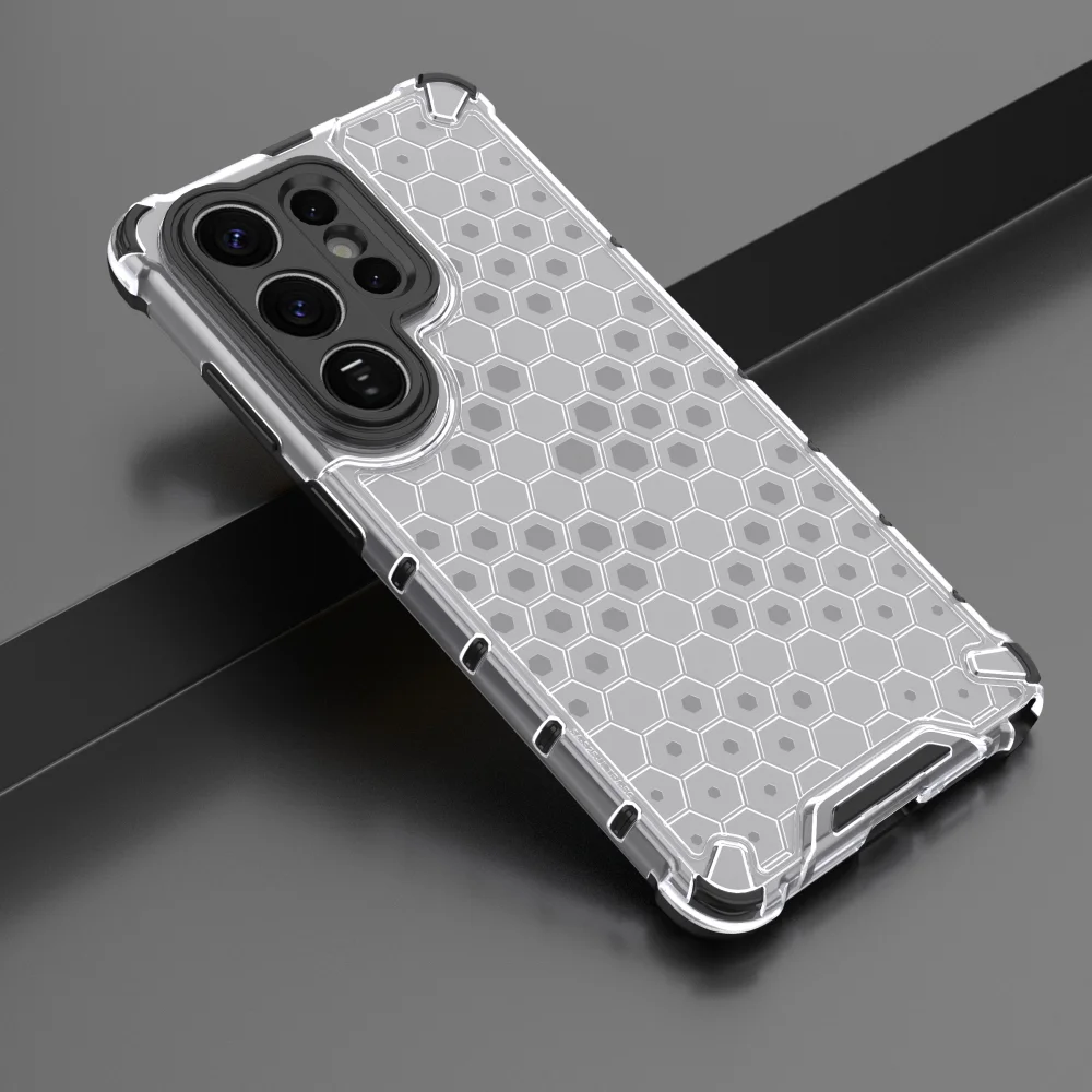 Armor Honeycomb Pattern Transparent Shockproof Phone Case with Military-Grade Protection