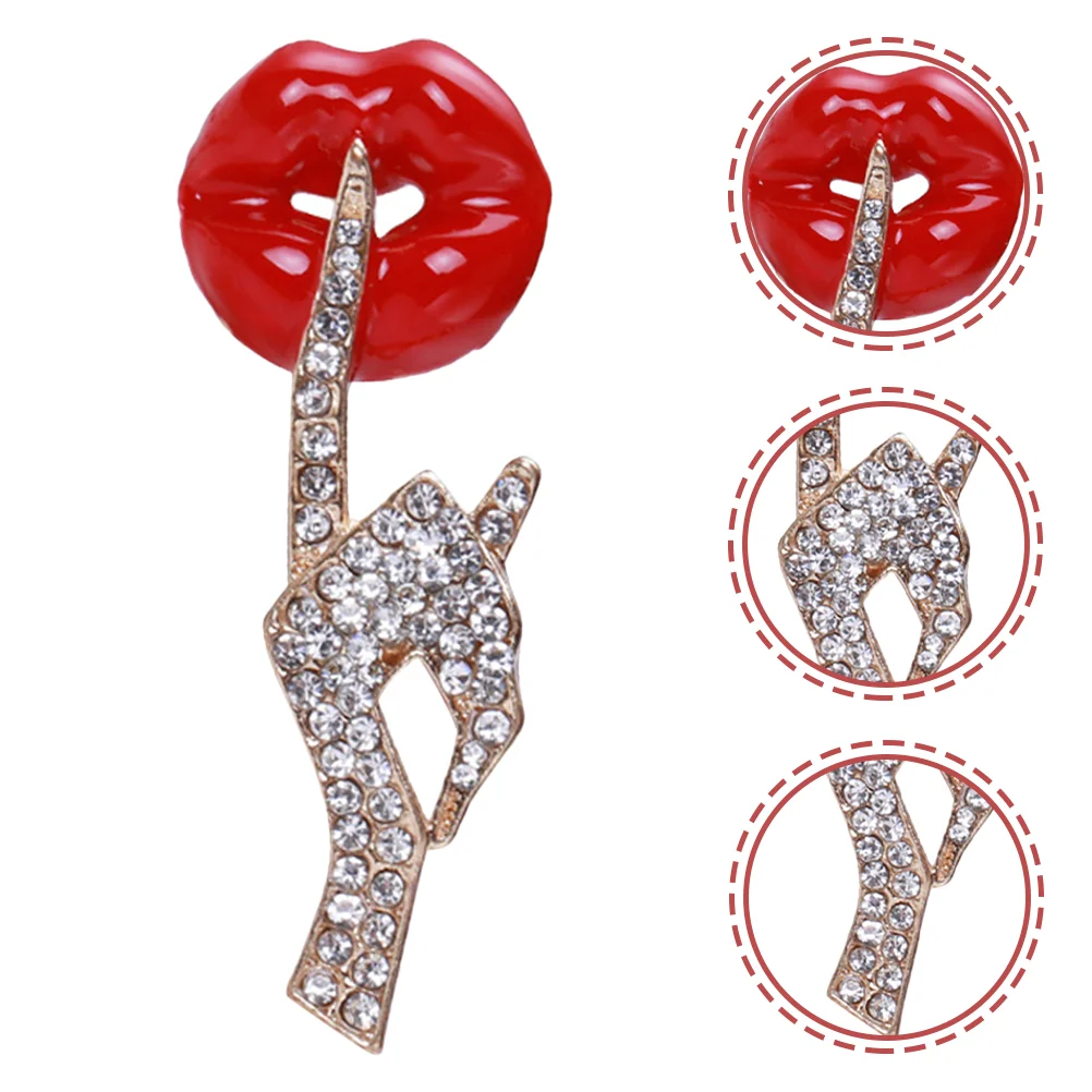 

Lip Brooch Pin Women Clothes Lapel Pin Rhinestone Brooch Pin Decoration Suit Pin