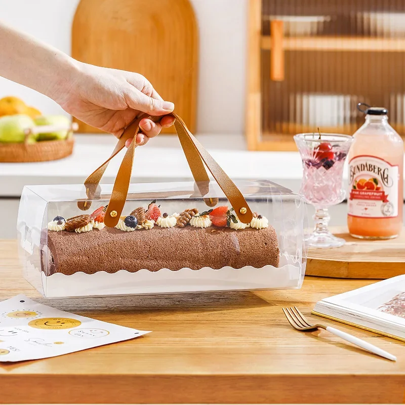 10Pcs White Cake Box With Window Mousse Cake Swiss Roll Baking