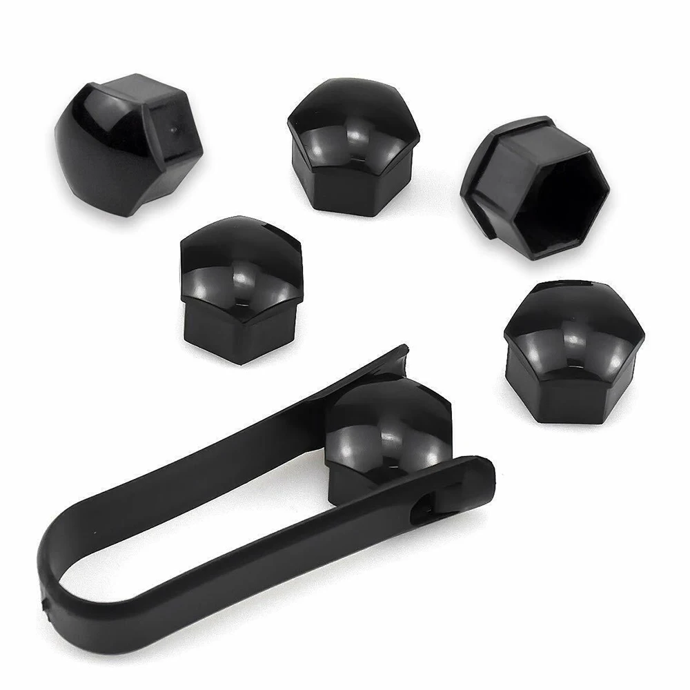 

Gloss Black 17mm Alloy Wheel Nut Bolt Cover Caps Universal Set Any Car