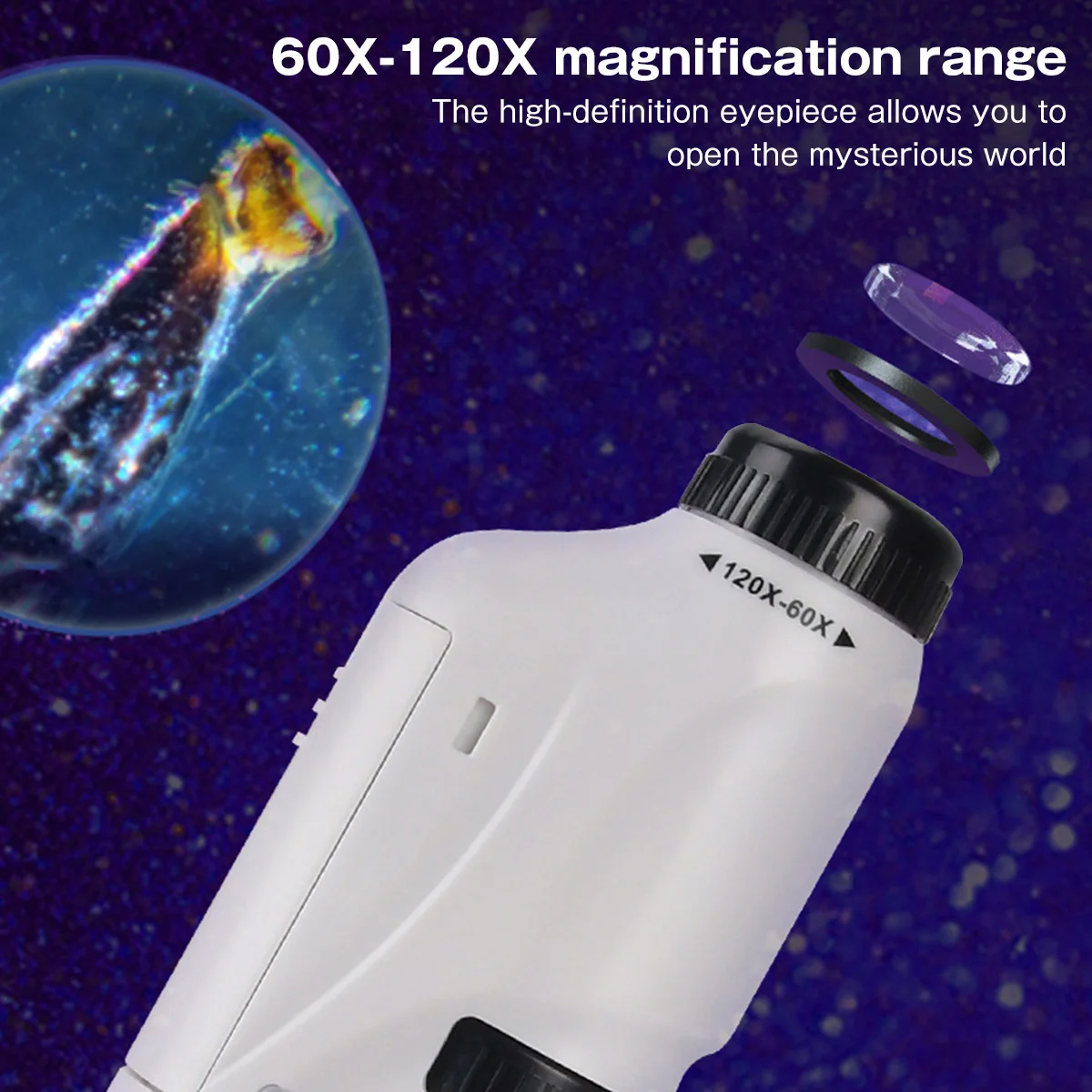 Handheld Microscope Mini Microscope Pocket Microscope 60-120x Battery Powered Handheld with LED Light Portable