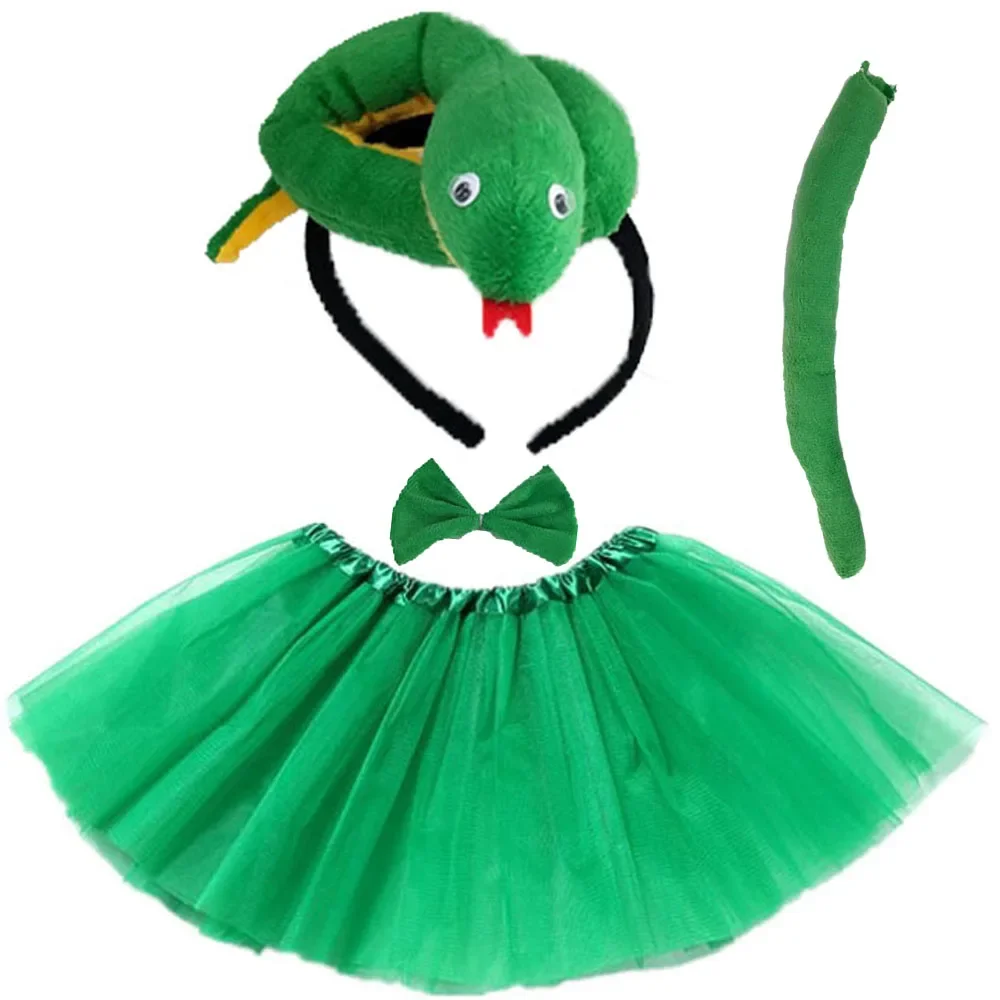 

Green Snake Headband Tutu Skirt Tie Tail Set Kids Children Party Animal Props Christmas Halloween Costume Cosplay