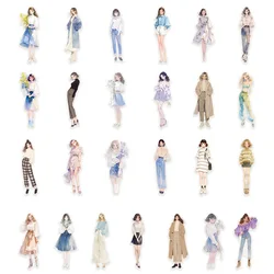 Cartoon High Street Girl Transparent Decorative Stickers Set - 50 Pcs (50A)