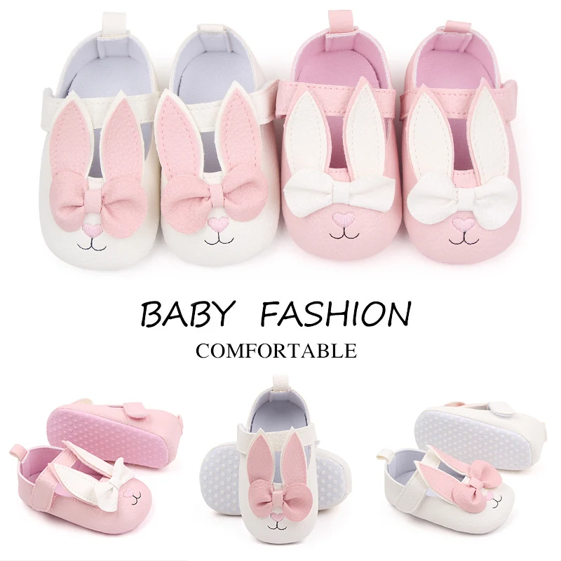 Baby Shoes Cute Bunny Ear Cartoon Design Baby Girl Mary Jane Walking Shoes for 0-18M Toddler Soft PU High Quality Cotton Sole