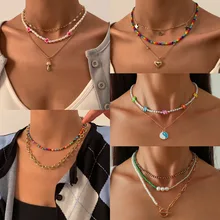 

New In Retro Bohemian Hand-woven Multilayer Metal Clash-colored Rice Beads Necklace For Women Personality Simply Fashion Jewelry
