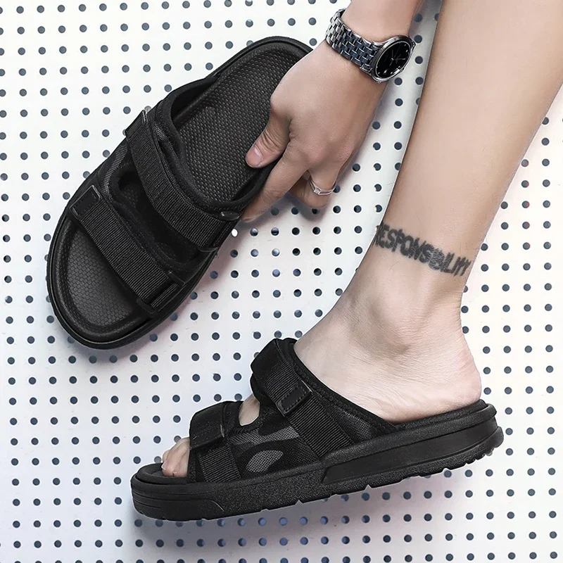 Summer Outdoor Men Slippers Fashion Hook&Loop Canvas Casual Couple Shoes Slip-on Beach Slippers Sandals Women Shoes Flip Flops