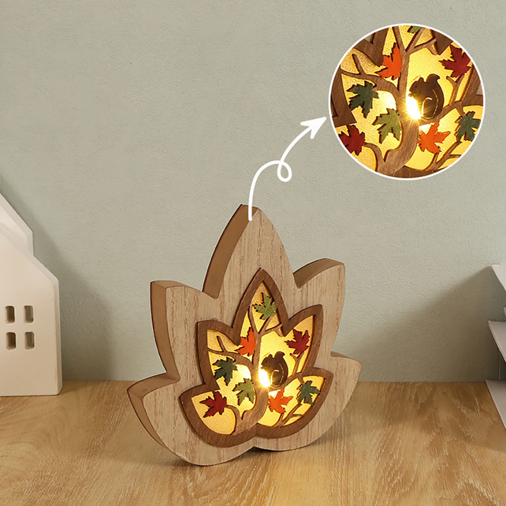 

Wooden Ornaments With LED Light Squirrels Owls Hedgehogs Shape Carving Art Crafts Desktop Decoration For Thanksgiving Harvest