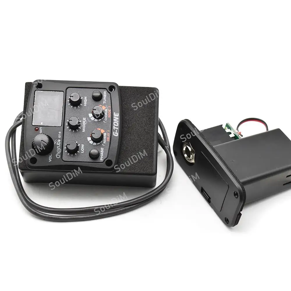 Cherub G-Tone 시리즈 어쿠스틱 기타 프리앰프 피에조 픽업 3/4 밴드 EQ 이퀄라이저 LCD 튜너, 리버브, 딜레이, 코러스, 와이드 기타 EQ 포함