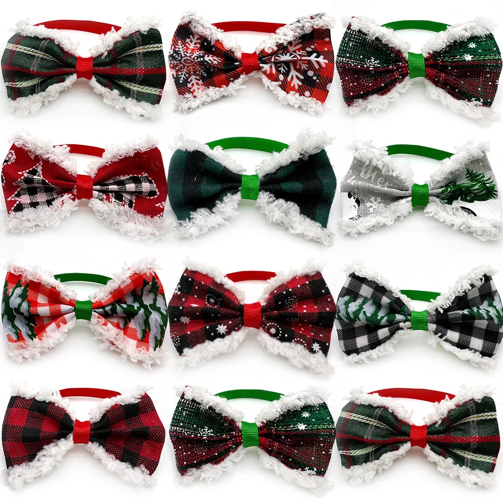 

New Style Puppy Christmas Dog Bowties Plush Style Pet Dog Cat Bow Tie Holiday Dog Accessories Snowflake Dog Pet Bow Tie Supplies