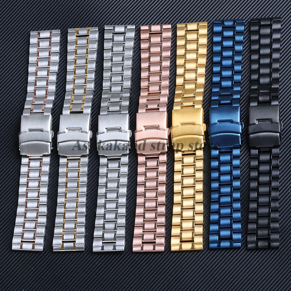 Stainless Steel Watch Strap with Folding Buckle – Universal Replacement Band