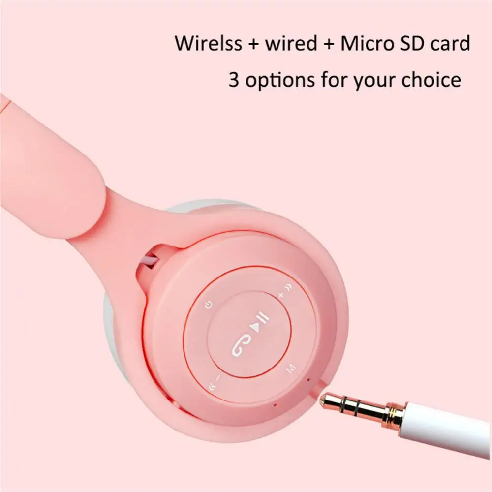 플래시 라이트 귀여운 고양이 귀 무선 헤드폰, 마이크 제어 LED, 어린이 소녀, 스테레오 음악 헬멧, 전화 헤드셋 선물