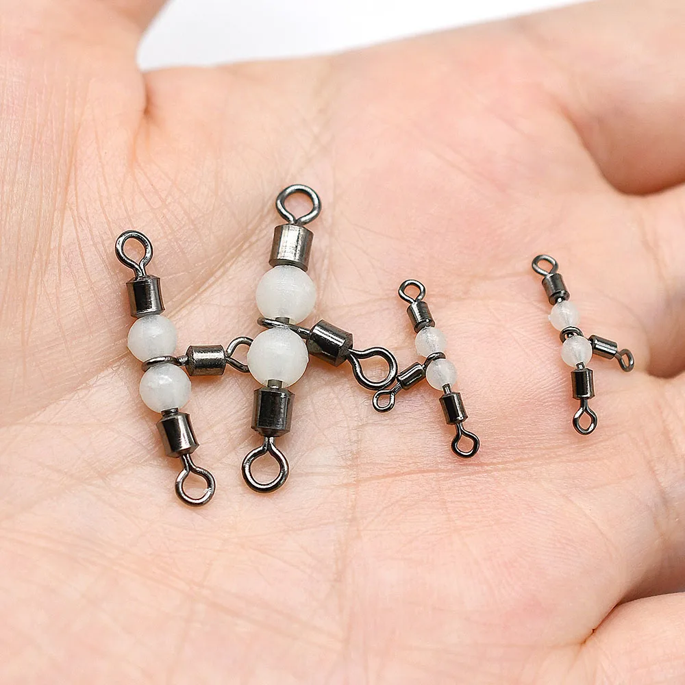 25Pcs Stainless Steel T-Turn 3 Way Fishing Connector Rolling Swivel Fishing Tackle Connector Luminous beads attract fish MNFT