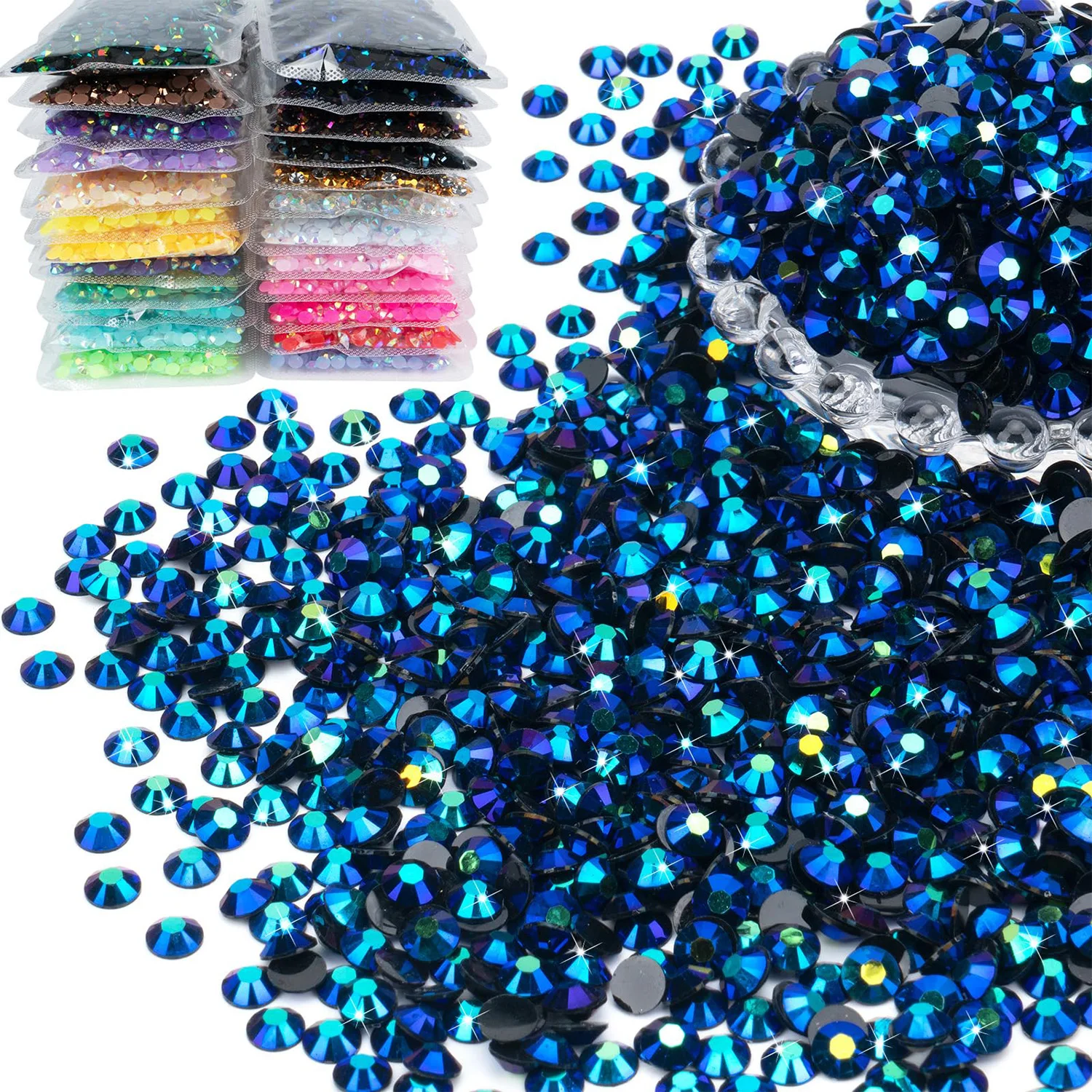 Sapphire Blue AB Flatback Resin Jelly Rhinestones - Faux Gems for Crafts and DIY Nail Art Charms