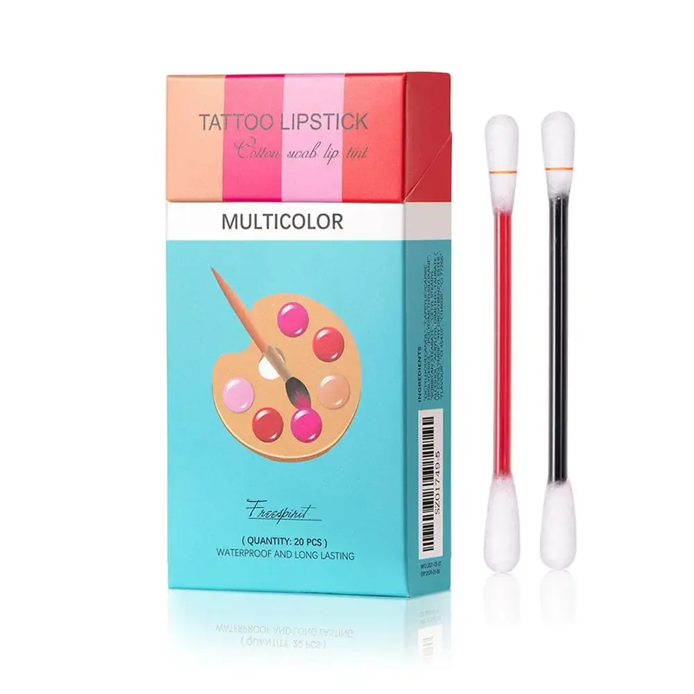 Liquid Lipstick 20cs/Set lip gloss lip makeup Non-Stick Cigarette Tattoo Cotton Swab Design Waterproof Lip Gloss Moisturizing Portable Korean Makeup