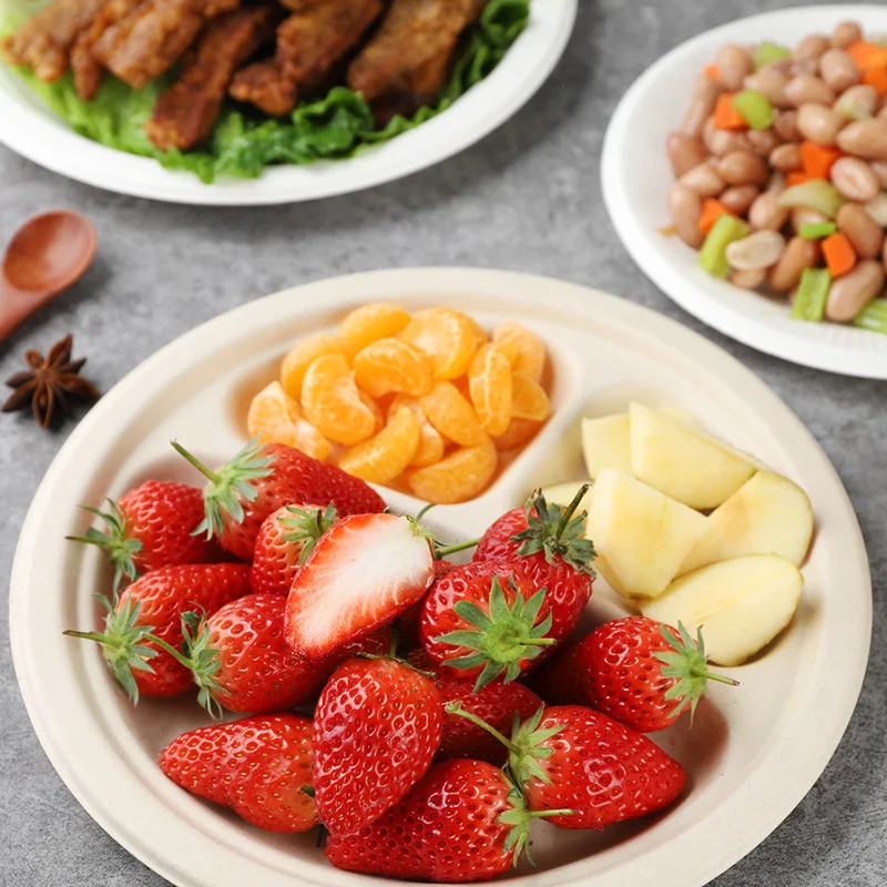 30 Pack Disposable Paper Plates Biodegradabl Bagasse Natural Brown 6 7 8 9 inches Heavy-Duty Dinner Plates Eco-Friendly