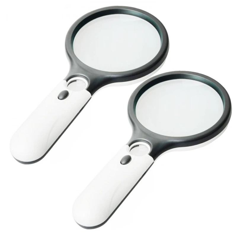 

45X Handheld Reading Magnifying Glass Lens Jewelry Watch Loupe Illuminated Jewelry Loupe Magnifier With 3LED 2Pc