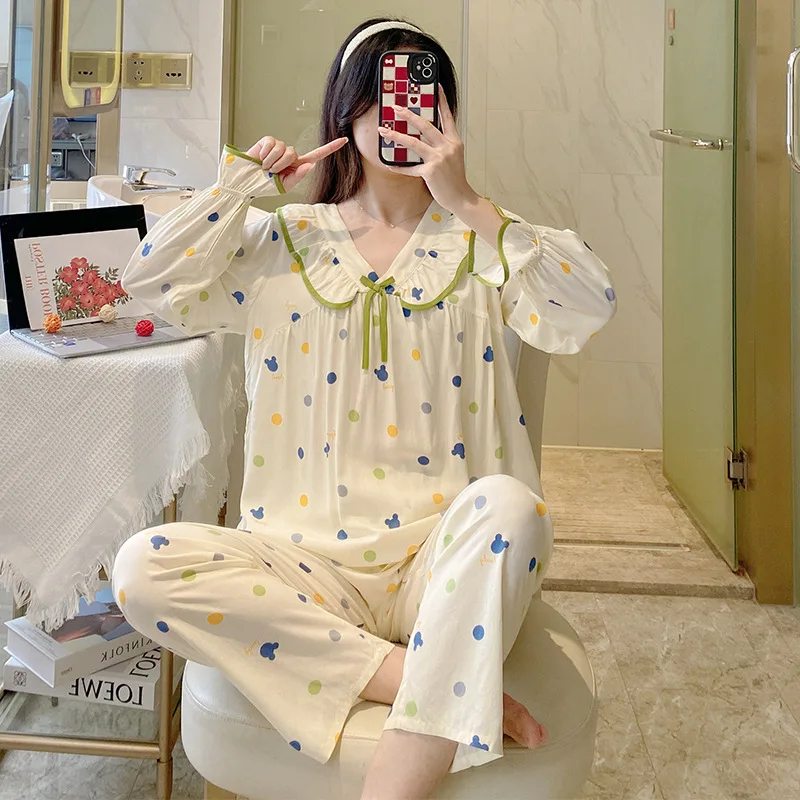 2024 Summer Fashion Trousers Sets Cartoon Turn-down Collar Full Sleeve L-XXL Women's Pajamas Sleepwear For Spring Home Clothes