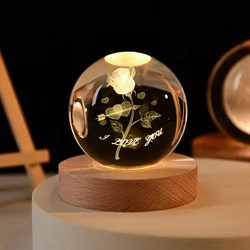 Luminous Milky Way Crystal Sphere with Wooden Base - Elegant Home Decor and Gift Idea (Rose)