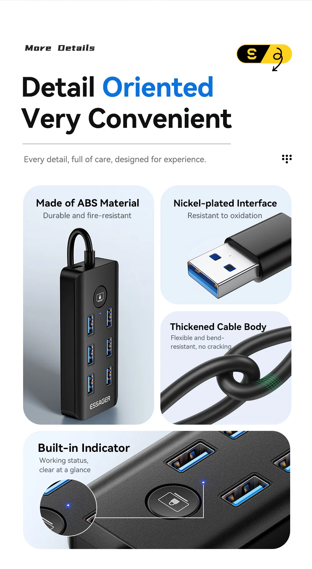 7-in-1 USB 3.0 Hub Multi USB Splitter Power Adapter 5Gbps High Speed USB Splitte