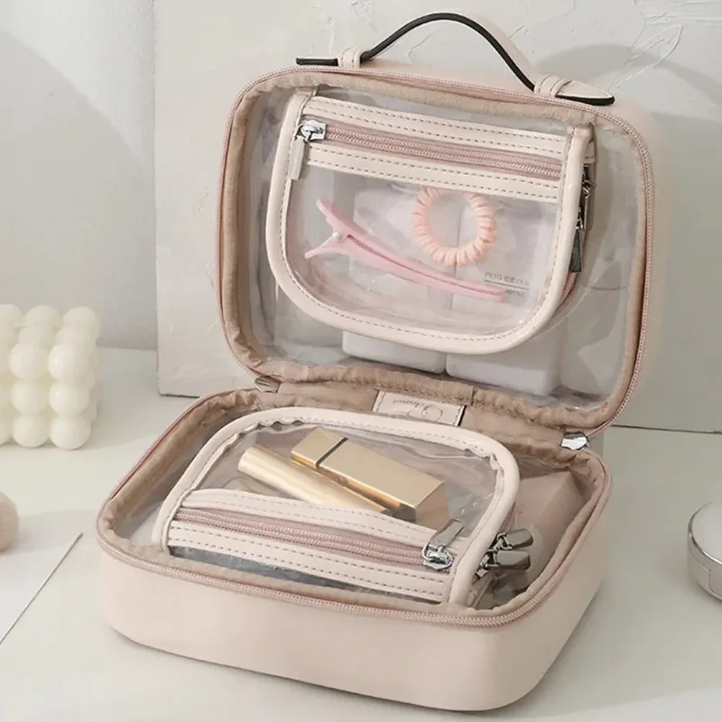 

Storage Waterproof Cosmetic Bag Double Layered Makeup Brush Storage Multifunctional Large Capacity Lady Travel Clear Makeup Bags