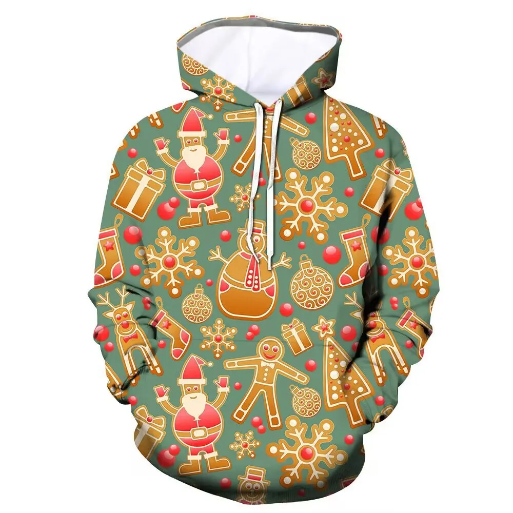 Autumn and Winter Sweater Christmas Sweater Christmas Hat Saint Christmas Deer Digital Printing Hoodie Sweater Men and Women