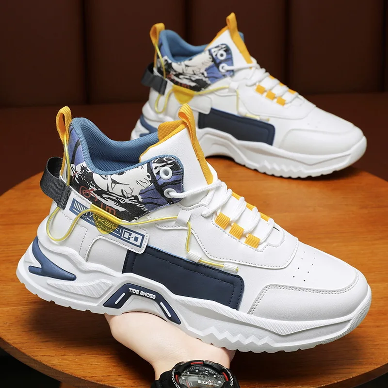 Autumn Men's Shoes New Breathable High Top Sports Shoes Men's Trendy Fashion Increase Sports Leisure Running Tennis Shoes