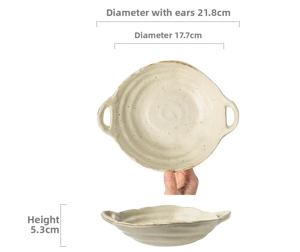 Japanische Retro Keramik Doppel Ohr Salat Platte Hause Handgemachte High-End Obst Platte Salat Schüssel Geschirr – Detail 3