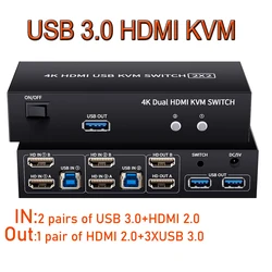 Enhanced Dual Monitor HDMI KVM Switch with 4K Display & USB Sharing - Check note (USB 3.0)