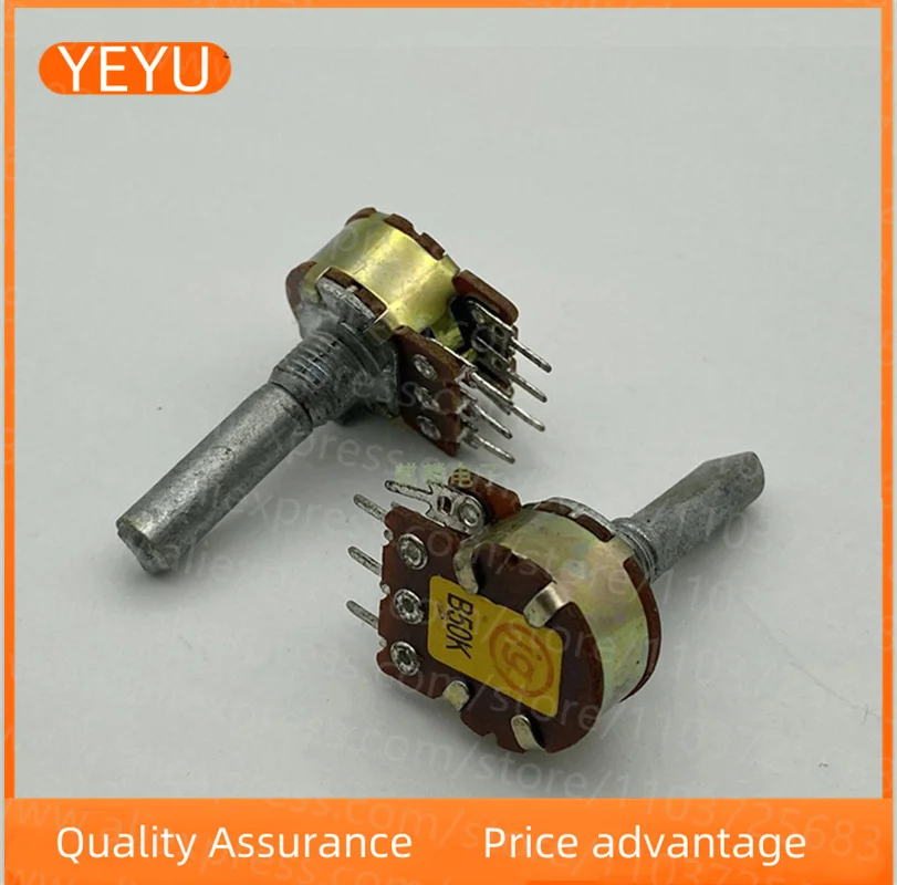 16 Type 6-pin Dual Power Amplifier Sound Volume Potentiometer B50K 25MM half-shaft Gear Feel Step 2PCS