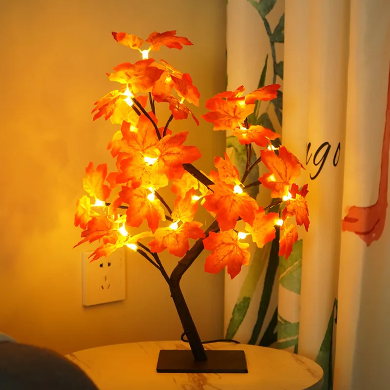 24 LED USB 단풍잎 요정 조명 꽃나무 테이블 램프 장미 무드등 결혼식 파티 가을 할로윈 장식 선물