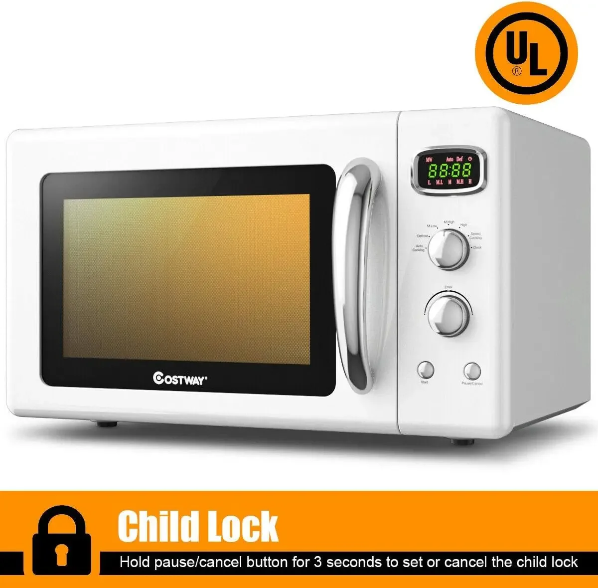Retro Countertop Microwave Oven, 0.9Cu.ft, 900W Microwave Oven, with 5 Micro Power, Defrost & Auto Cooking Function, LED Display 5