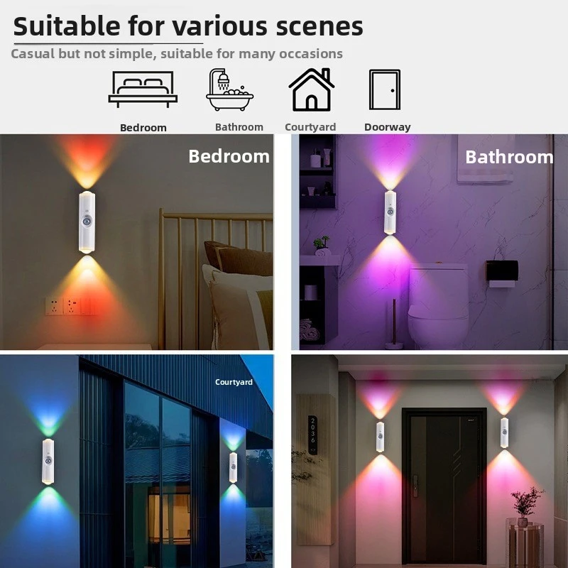 3/7Colors Motion Sensor Night Light RGB Gradient  Wall Lamp Rechargeable Wireless magnetic mounting Home Decoration Night Lamps