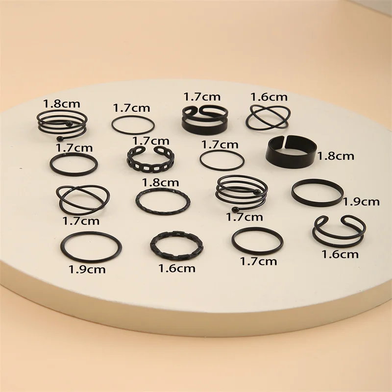 16Pcs/set Punk Finger Rings Minimalist Smooth Gold Color Black Geometric Metal Rings for Women Girls 2022 Trendy Party Jewelry 6