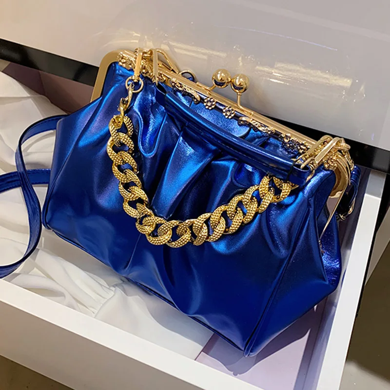 Women Handbags Brand Women Chain Shoulder Bags Kiss Lock Shell Clip Ruched Lady Crossbody Bags Pu Leather leather shoulder bag pu crossbody bag crossbody bag